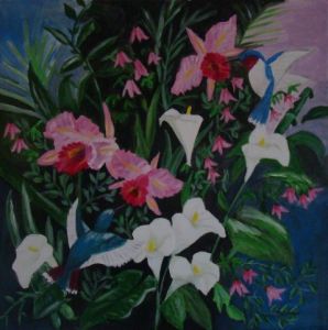 Voir le détail de cette oeuvre: orchidées et colibris